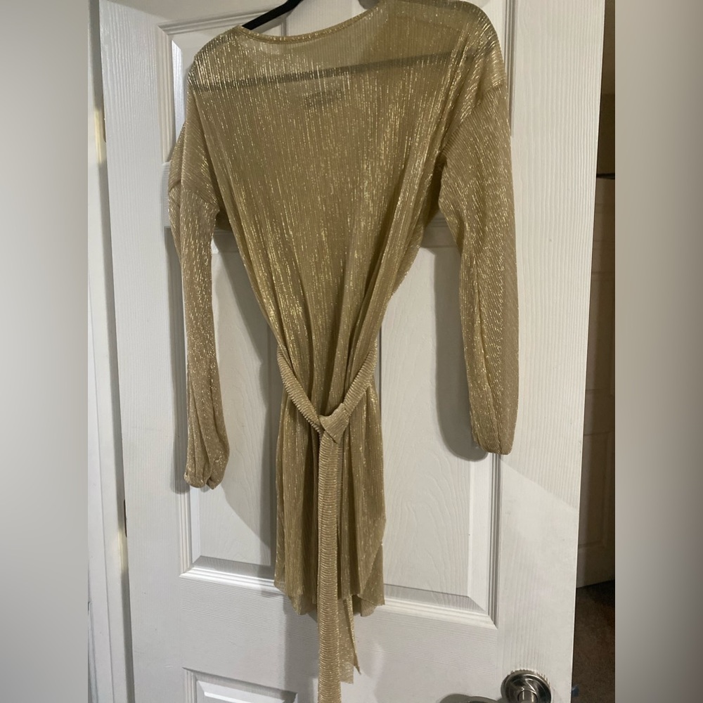 Gently used Prettylittlething  see-through gold dress. Size US 10. M/L